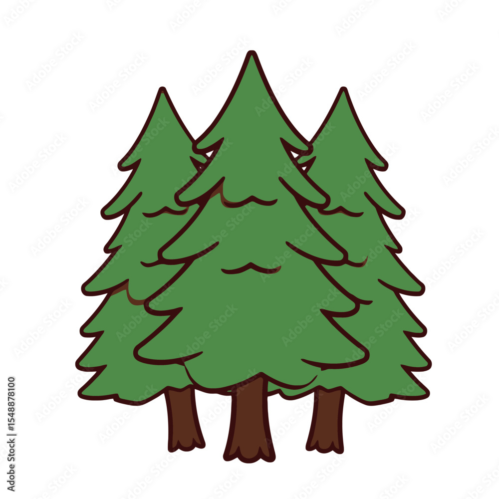 Fototapeta premium Three cartoon pine trees isolated on white background