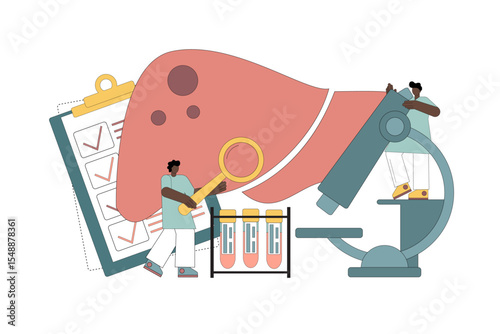 Human liver concept. Liver treatment. People examine and diagnose the liver.eps