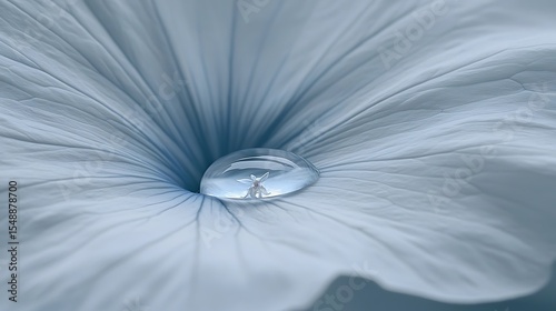 Serene Water Drop on Delicate Blue Flower Petal Macro Photography of Nature s Beauty