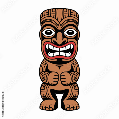 Maori Tiki Totem with Intricate Tribal Carvings