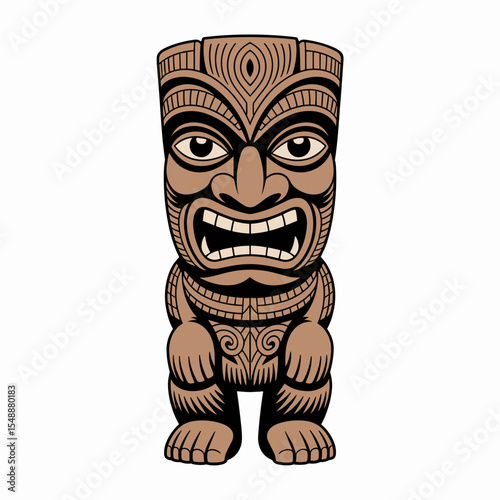 Maori Tiki Totem with Intricate Tribal Carvings