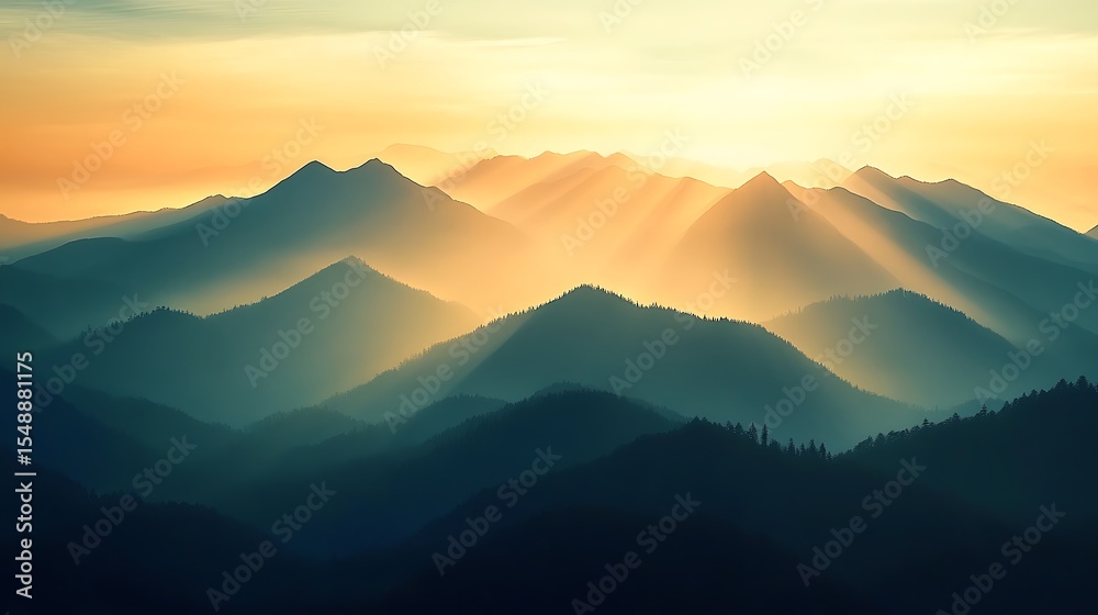 Obraz premium Misty Mountain Layers at Sunset with Desaturated Tones.