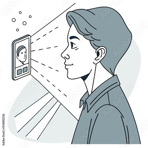 Close-up of AI facial recognition system scanning