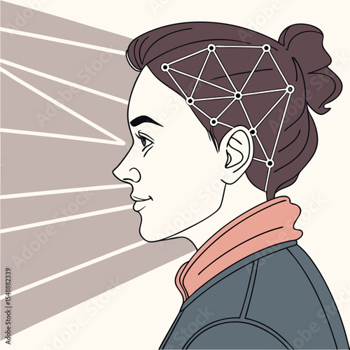 Close-up of AI facial recognition system scanning