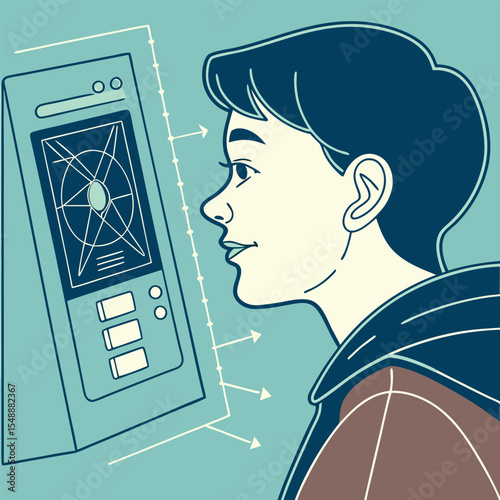 Close-up of AI facial recognition system scanning