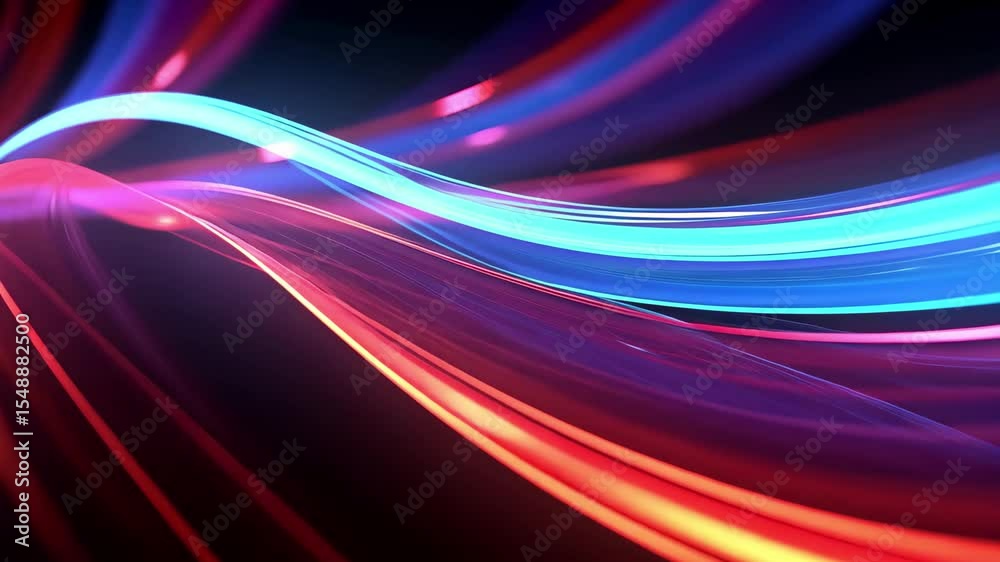 Abstract display of blurred lines in vibrant neon lights creating a dynamic visual experience, showcasing swirling colors in a dark background during a creative art event at night