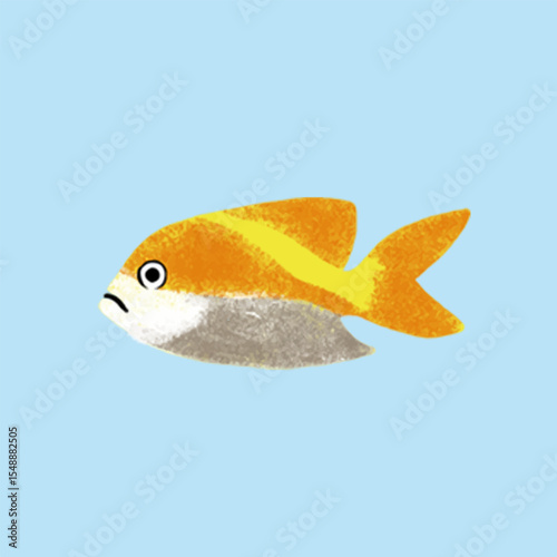 Illustration of a Yellow Tropical Fish on a Blue Background