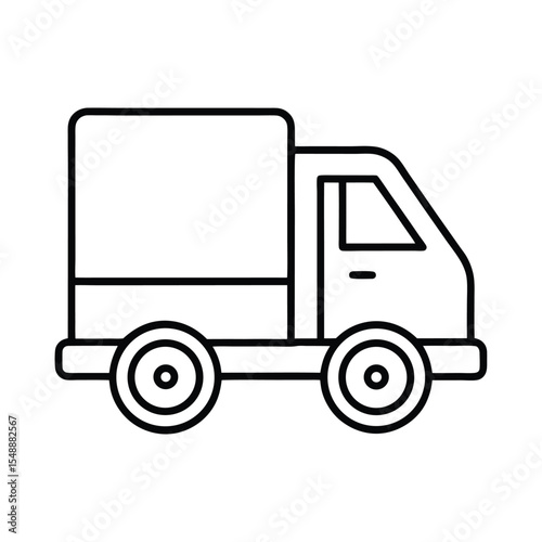 Simple black and white line art illustration of a delivery truck for transportation and logistics