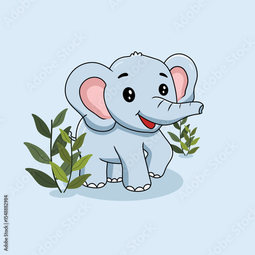 Cute Happy Elephants Hand Drawn Cartoon Illustration Icon
