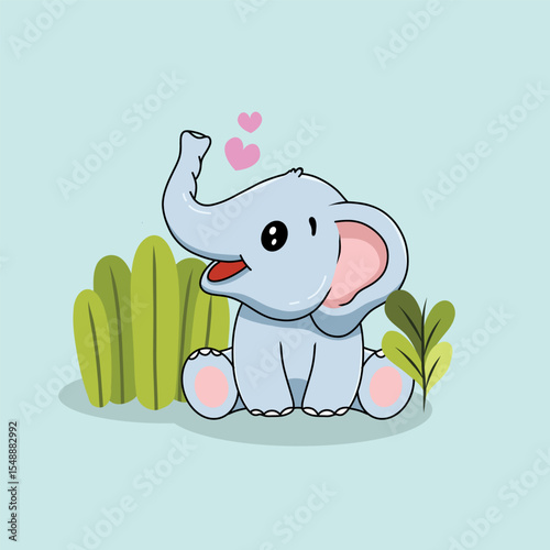 Happy Elephant Cartoon Hand Drawn Illustration Vector With Love Sign
