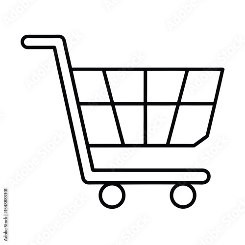 Simple black outline shopping cart icon representing purchase and consumerism for web design