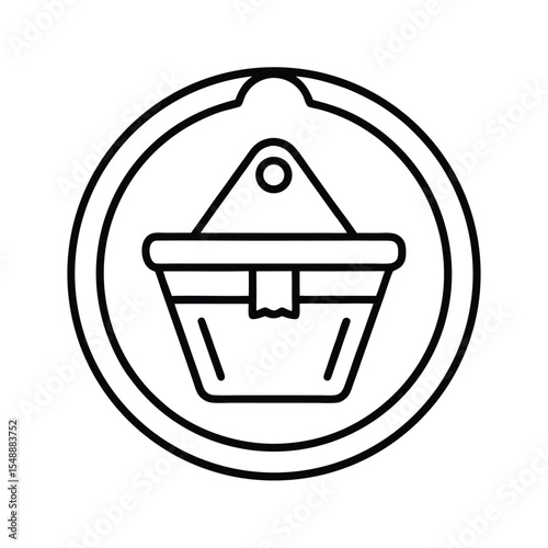 Simple icon of a shopping basket within a circle in modern line art style