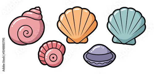 Collection of Colorful Cartoon Seashells