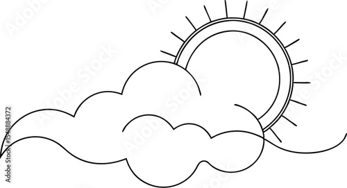 One Line Art of Sun Behind Cloud – Simple Monoline Style Weather Illustration