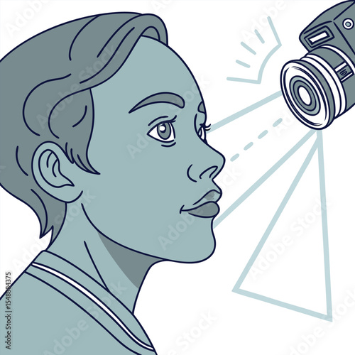 Close-up of AI facial recognition system scanning