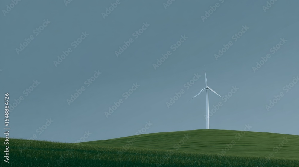 Obraz premium Wind turbine on green hills under clear sky
