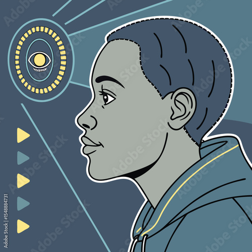 Close-up of AI facial recognition system scanning