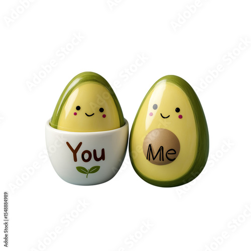 Avocado halves with cute faces labeled 