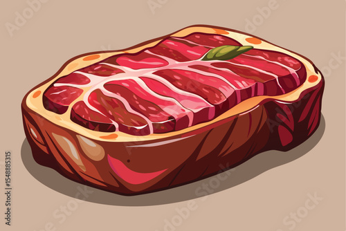 Illustration of a Thick Cut of Beef with Green Garnish