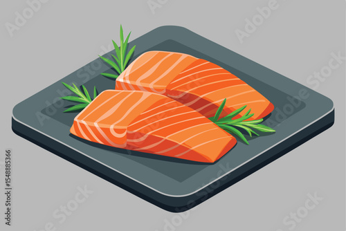 Two Salmon Fillets on a Square Plate Garnished with Rosemary