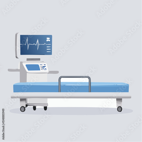 Clean heart monitor graphic beside a hospital bed, great for emergency care or monitoring visuals.
