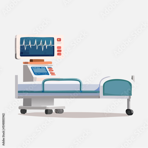 Clean heart monitor graphic beside a hospital bed, great for emergency care or monitoring visuals.