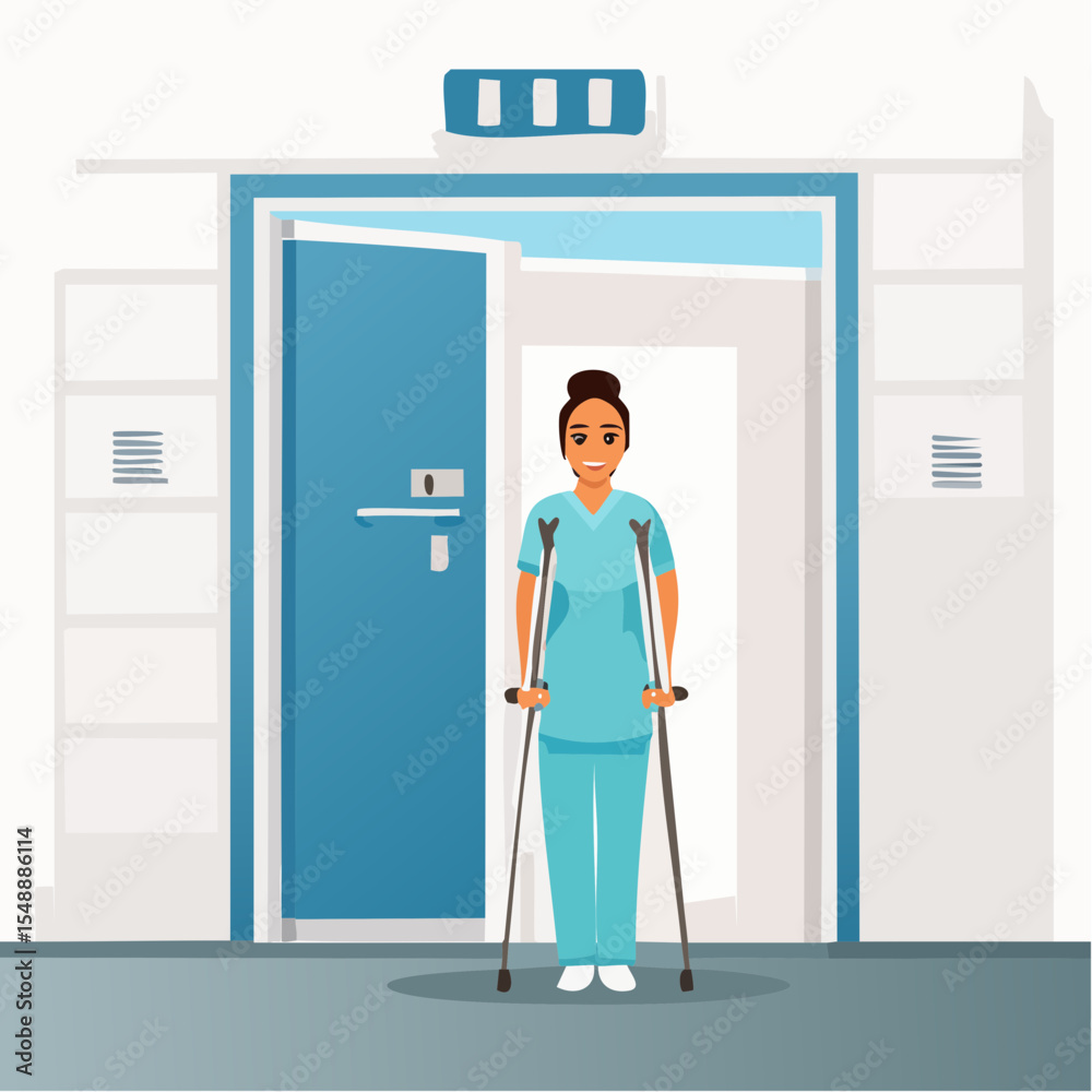 Fototapeta premium Mobility and recovery scene with crutches, great for rehab, post-op, or orthopedic materials.