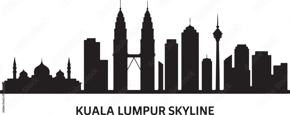 Obraz premium Kuala Lumpur Skyline Silhouette with Petronas Towers, Ideal for Cityscape Vector Art Design