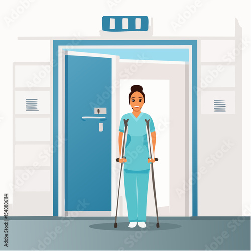 Mobility and recovery scene with crutches, great for rehab, post-op, or orthopedic materials.