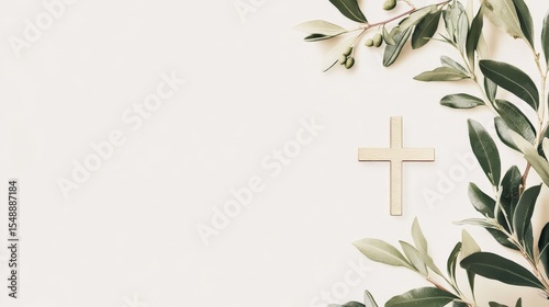a religious themed background with a cathlic cross and olive branches