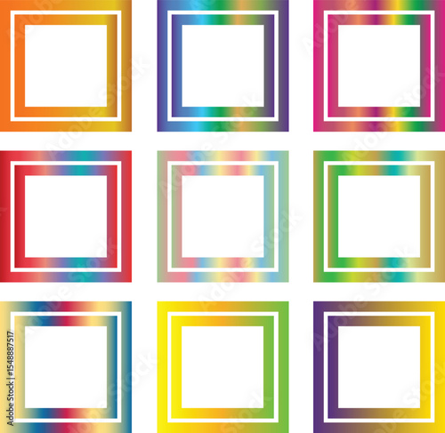 Neon light square frame, gradient border, vector illustration, gradient frame

