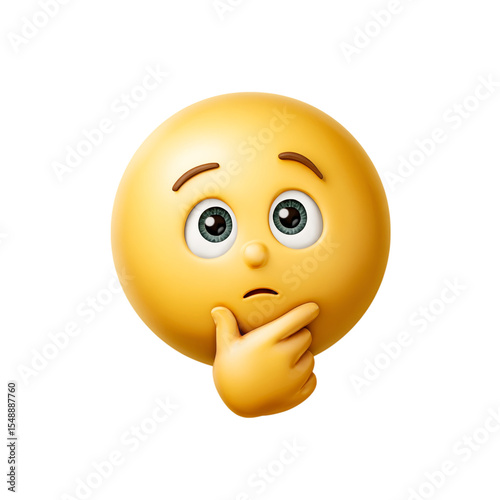 Thinking face emoji with hand on chin, no background 