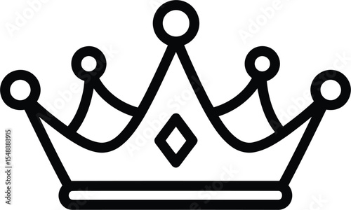 Simple black line art illustration of a crown. Line art icon of a simple crown, representing winning and royalty 