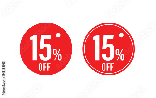 Red Circular 15% OFF Sale Tags – Vector Discount Badge