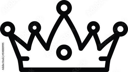 Simple black line art illustration of a crown. Line art icon of a simple crown, representing winning and royalty 