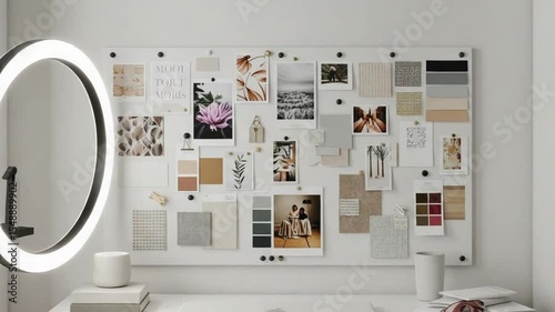Moodboard Above Desk – Creative Workspace with Light and Color Inspiration