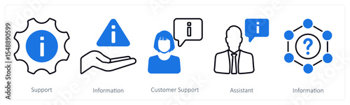 A set of 5 mix icons as support, information, customer support
