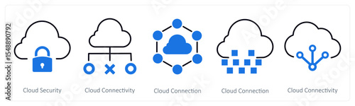 A set of 5 mix icons as cloud security, cloud connectivity, cloud connection