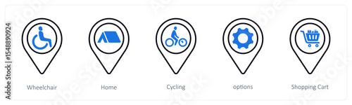 A set of 5 mix icons as wheel chair, home, cycling