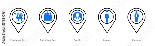 A set of 5 mix icons as shopping cart, shopping bag, profile