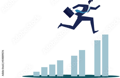 Business Growth and Success: Ambitious Professional Leaping Over Barriers to Achieve Goals flat vector illustration