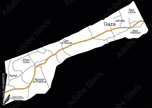 Geographic Outline of Gaza and Israel Region Vector