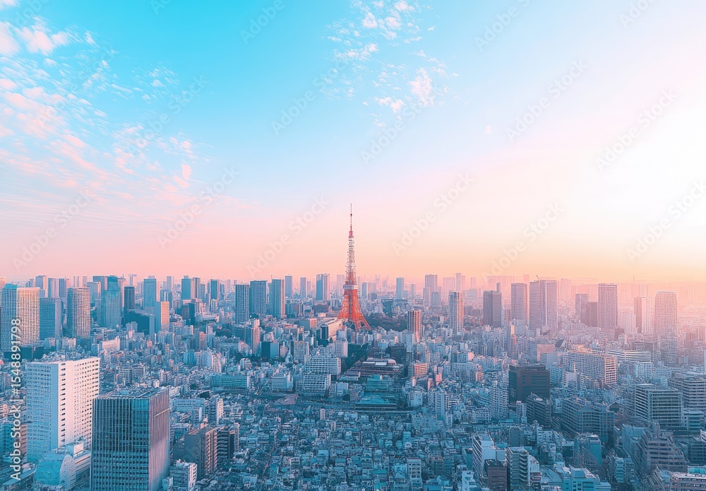 Obraz premium Panoramic city view at dawn