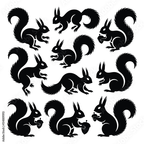 Ten Silhouettes of Squirrels: A Collection of Buoyant Poses