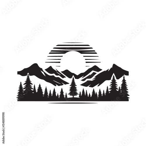 nature scenes vector silhouette clip art logo design illustration. river, tree, mountain abstract collections.