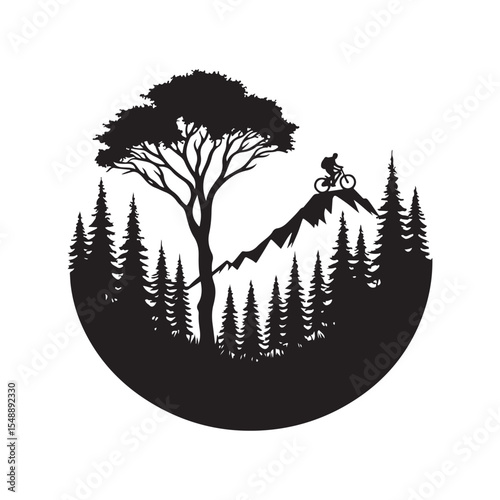 nature scenes vector silhouette clip art logo design illustration. river, tree, mountain abstract collections.