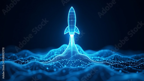 Digital Rocket Launch: Startup, Innovation, and Technology Growth Concept.