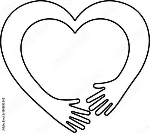 Hugging arms in shape of heart icon in line. isolated on transparent background