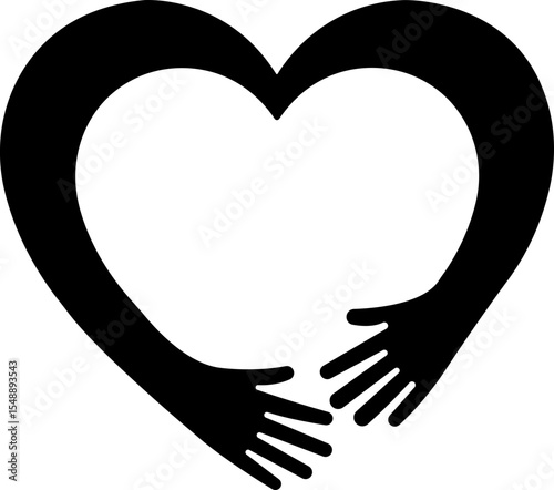 Hugging arms in shape of heart icon in flat. isolated on transparent background