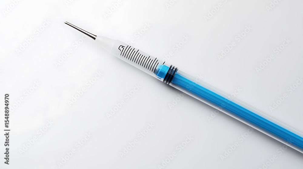 Naklejka premium Close-up of a Blue and White Syringe on a White Background